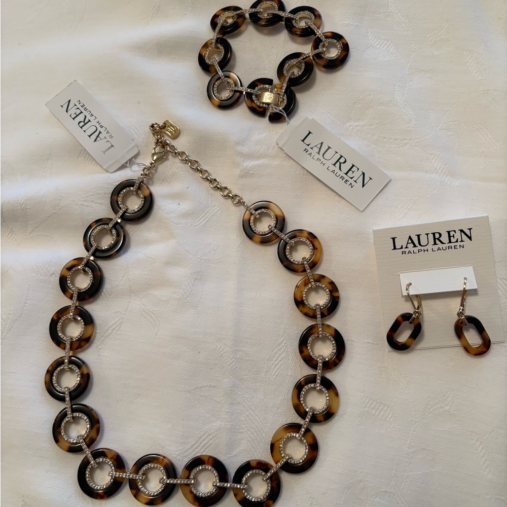 Lauren Ralph Lauren Tortoiseshell Link Necklace, bracelet, Earring Set - Brown